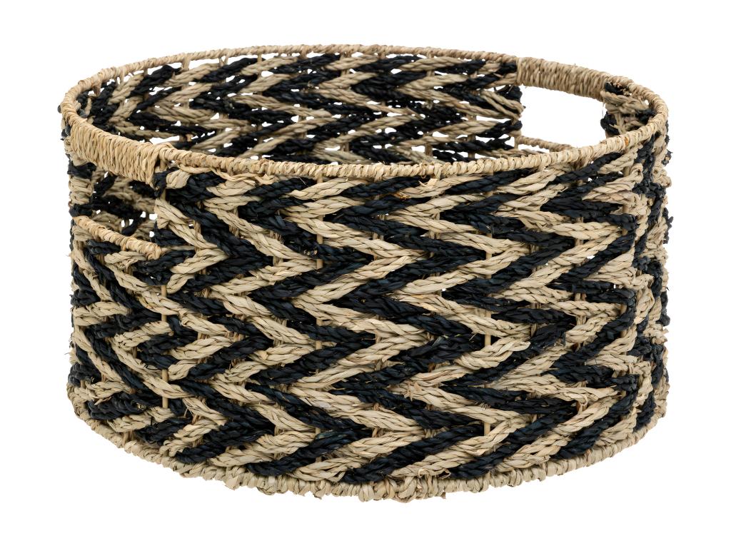 Set of 3 Beige and Black Storage Baskets, 38cm Diameter, 30cm Diameter and 24cm Diameter