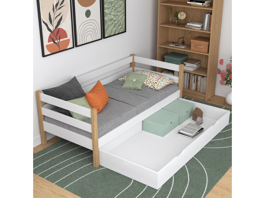 Wooden daybed - with drawer N01 White / Natural Oak 120x190 99897DFQL