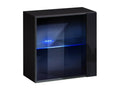 Square black wall-mounted display cabinet with one glass door and LED lighting included - Artanzy Collection. 14699GBSS
