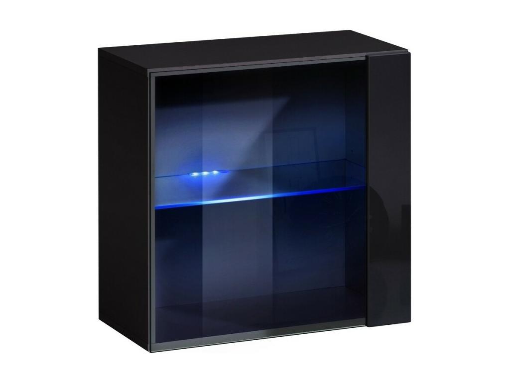 Square black wall-mounted display cabinet with one glass door and LED lighting included - Artanzy Collection. 14699GBSS