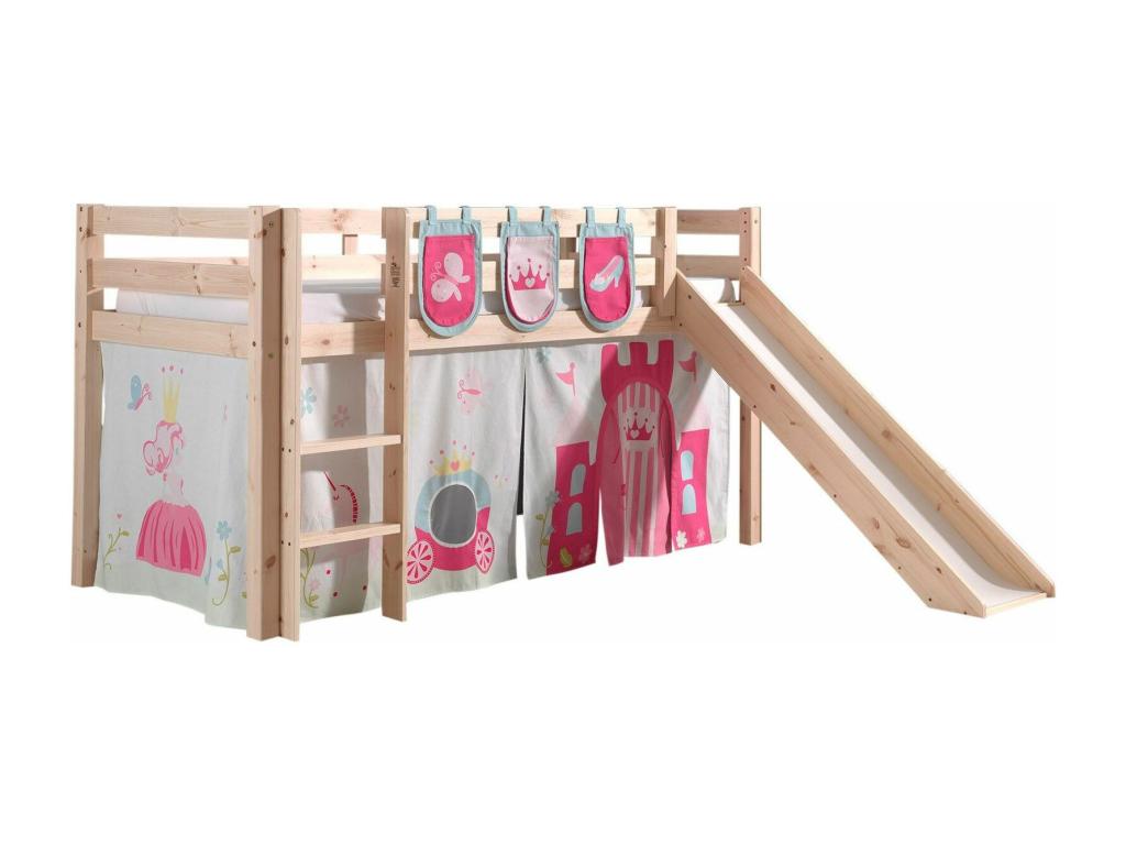 Pack - Children's Bed with Slide and Tent / 3 Pockets Homelumiere Princess Natural