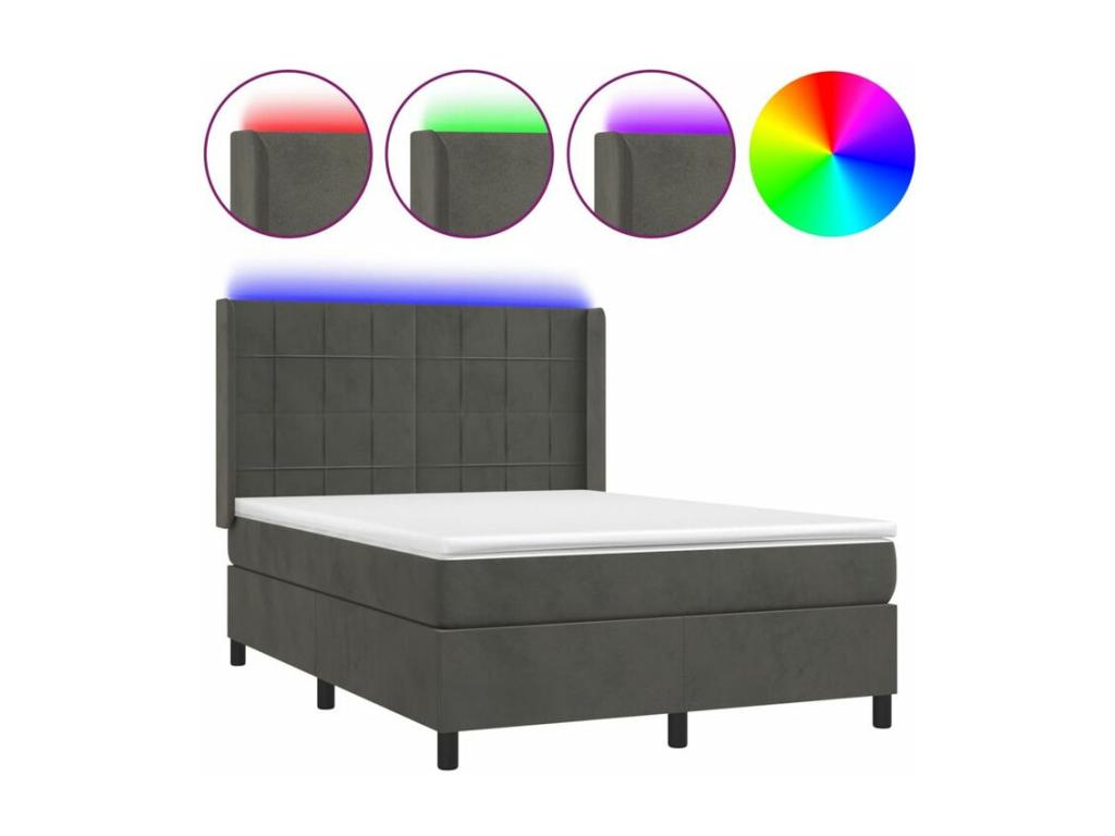 Bed base with Homelumiere bed, mattress and LED, Dark Grey, 140x190