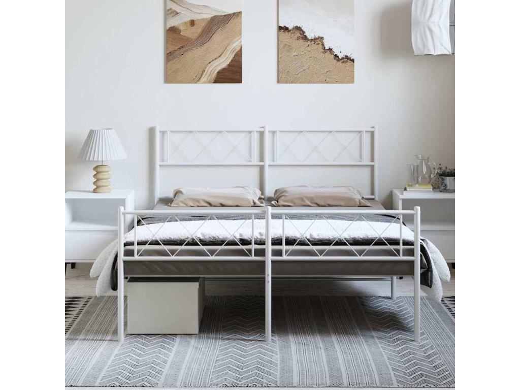 Metal bed frame without mattress and white bed legs, 150x200 cm