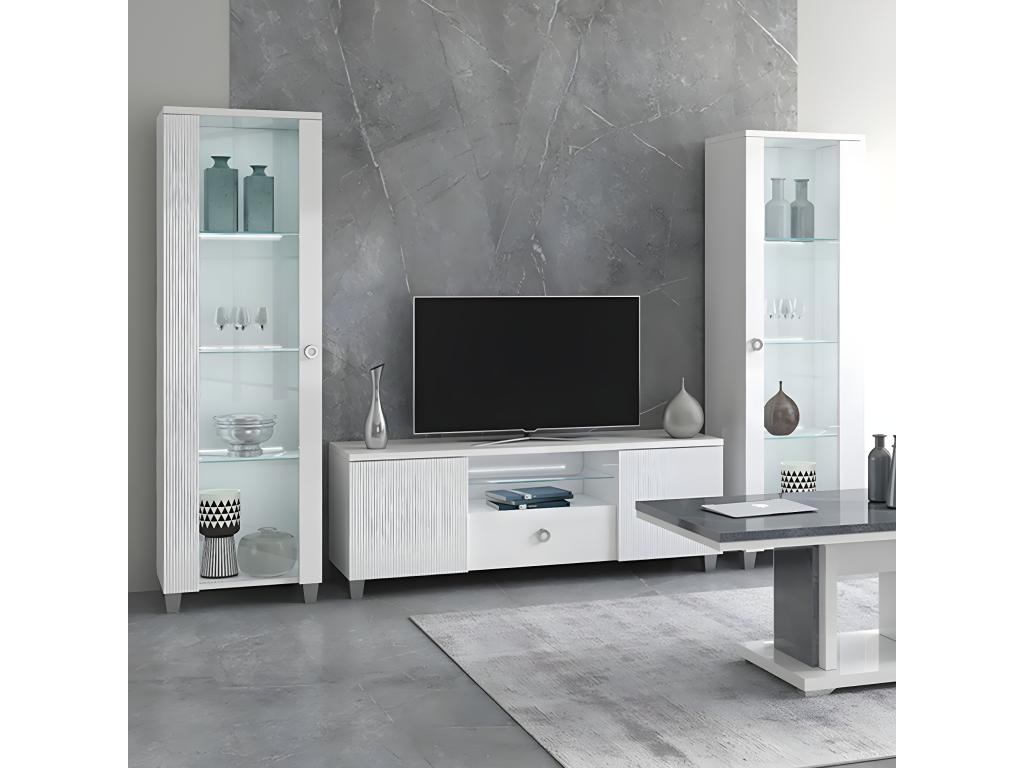 Homelumiere - White Lacquered 1-Door Display Cabinet with LEDs (Left-Hand Opening)