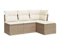 Garden furniture set with cushions, 4 pieces, beige woven resin