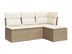 Garden furniture set with cushions, 4 pieces, beige woven resin