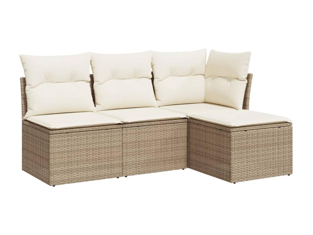 Garden furniture set with cushions, 4 pieces, beige woven resin