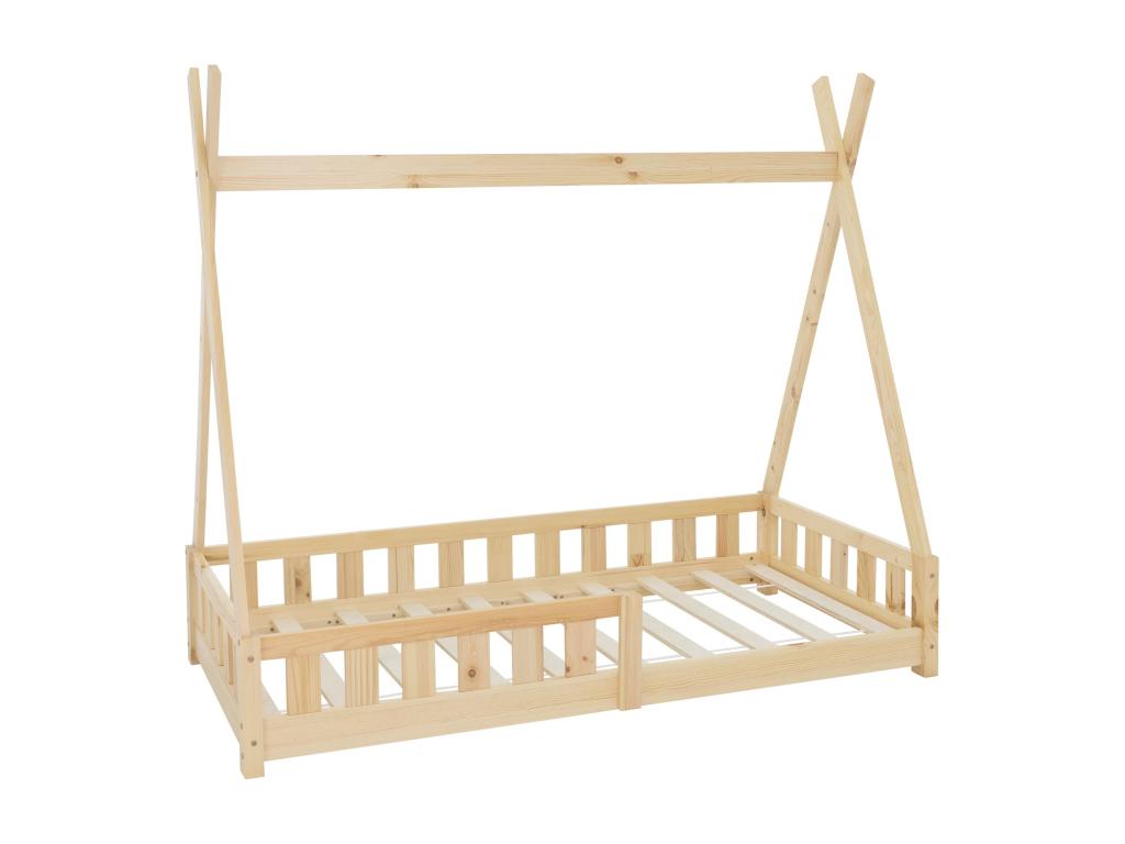 Homelumiere Natural Anti-Fall Children's Bed, Wooden House Bed in Pine, 80x160 cm