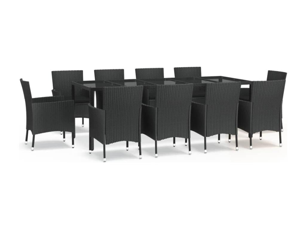 11-piece garden dining set with black resin wicker cushions