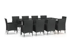 11-piece garden dining set with black resin wicker cushions