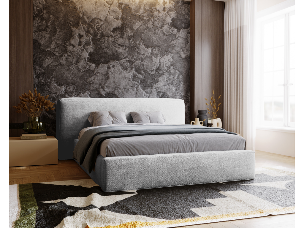 Upholstered bed with storage - 160x200 - double bed - chenille - light grey - Homelumiere