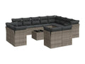 Garden furniture set with cushions, 13 pieces, grey woven resin