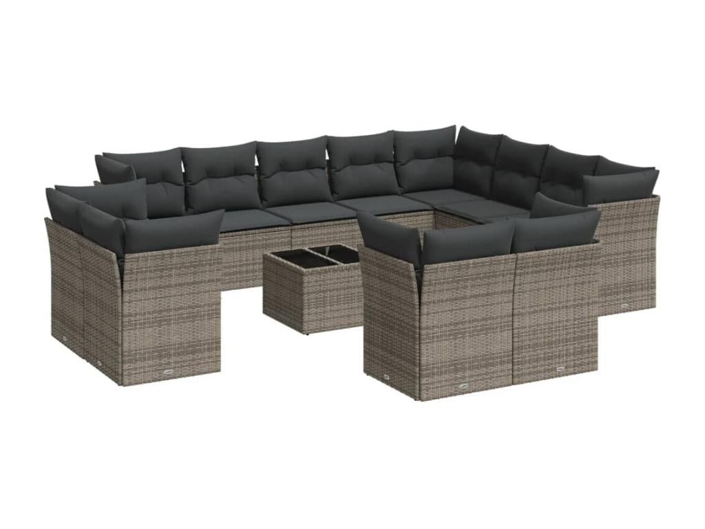 Garden furniture set with cushions, 13 pieces, grey woven resin