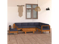 8-piece garden furniture set with dark grey cushions, made of wood, by Homelumiere