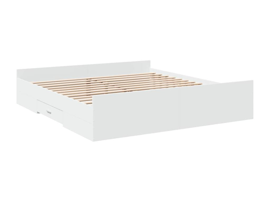 Bed frame with drawers, white, 180x200 cm, engineered wood