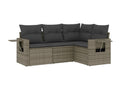 4-piece garden furniture set with grey resin wicker cushions