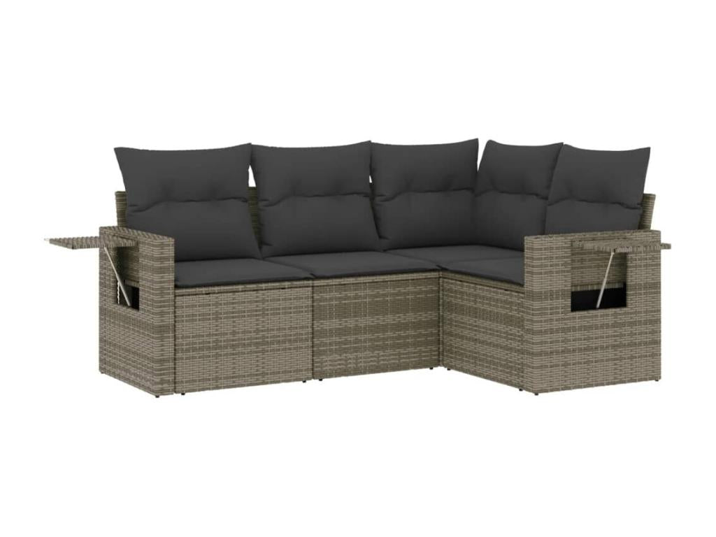 4-piece garden furniture set with grey resin wicker cushions