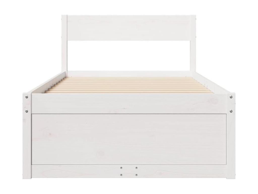 Bed frame with drawers, white, 90x190 cm, solid pine wood
