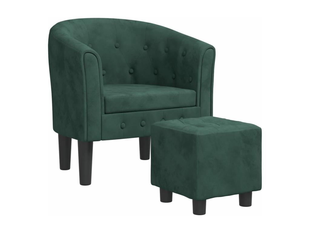 Armchair with footrest, dark green velvet