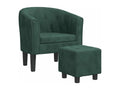 Armchair with footrest, dark green velvet