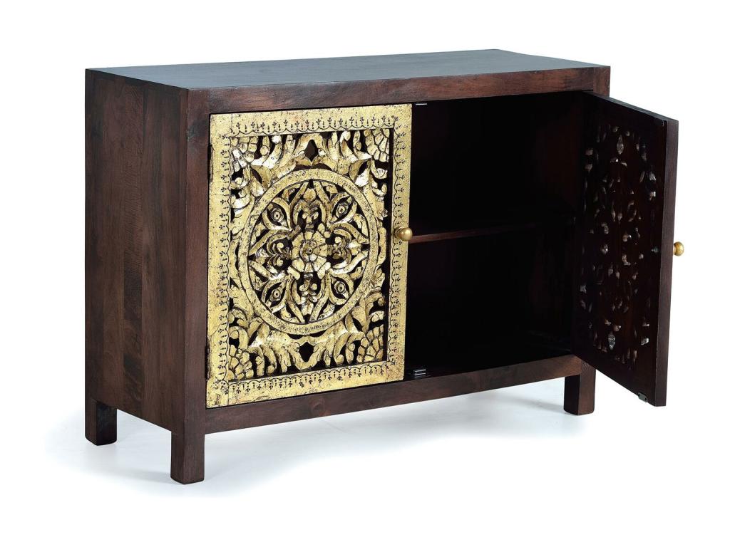 Chest of drawers in mango wood with handmade bronze details - Multicolor. Giner y Colomer. 80x40x110