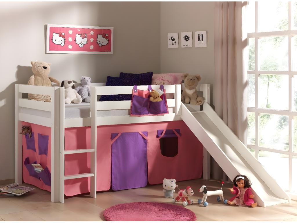 Children's Bed with Slide, Homelumiere Pink, 90x200cm, White