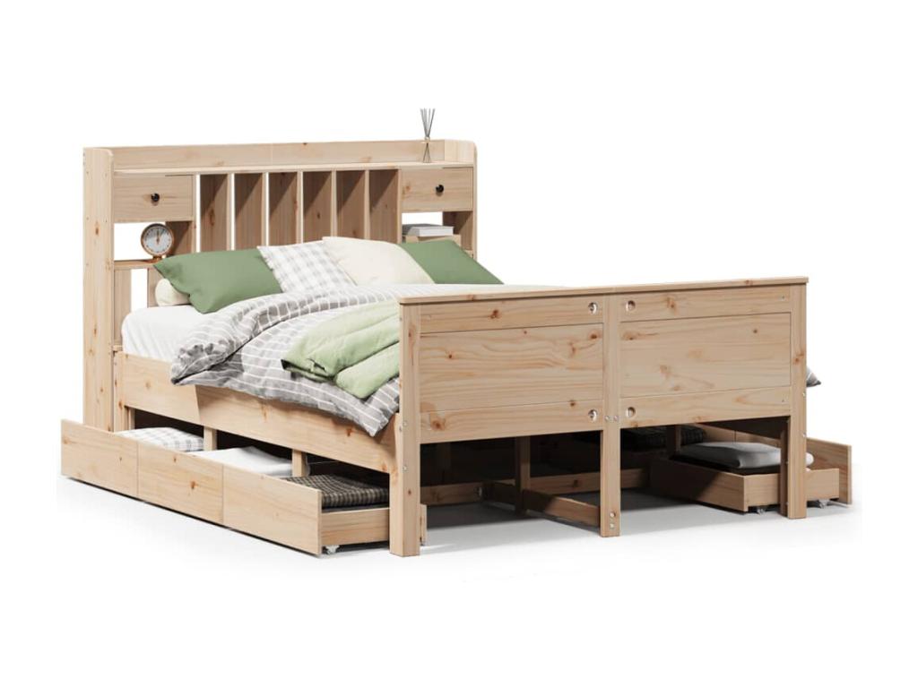 Bookcase bed without mattress 140x190 cm solid pine wood