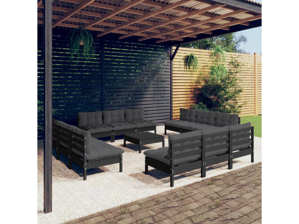13-piece garden furniture set with anthracite cushions, pine wood