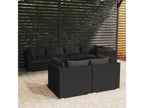 7-piece garden furniture set with cushions, black woven resin