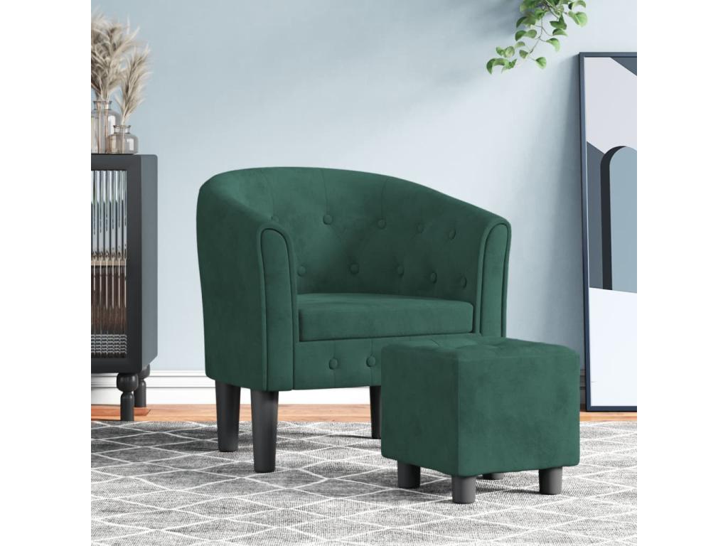 Armchair with footrest, dark green velvet