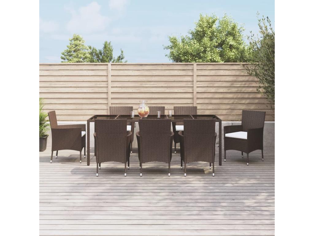 9-piece brown poly rattan garden dining set and cushions