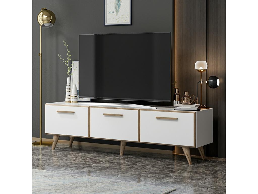 Homelumiere TV stand with 3 doors, 45x160x37 cm, white/wood effect.