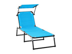 Folding sun lounger with high comfort, adjustable backrest and multi-position sunshade, aluminum and textilene, blue
