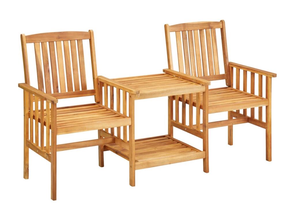 Garden chairs with tea table and cushions, solid wood.