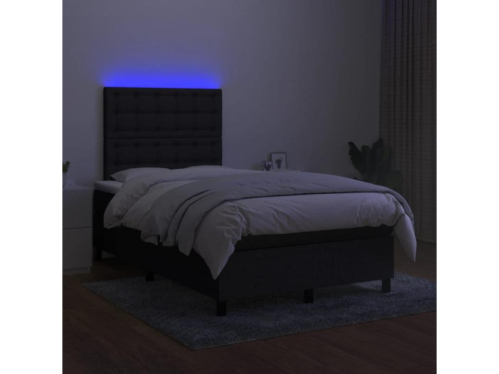 Upholstered bed base with mattress and LED lighting, black, 120x200 cm, fabric
