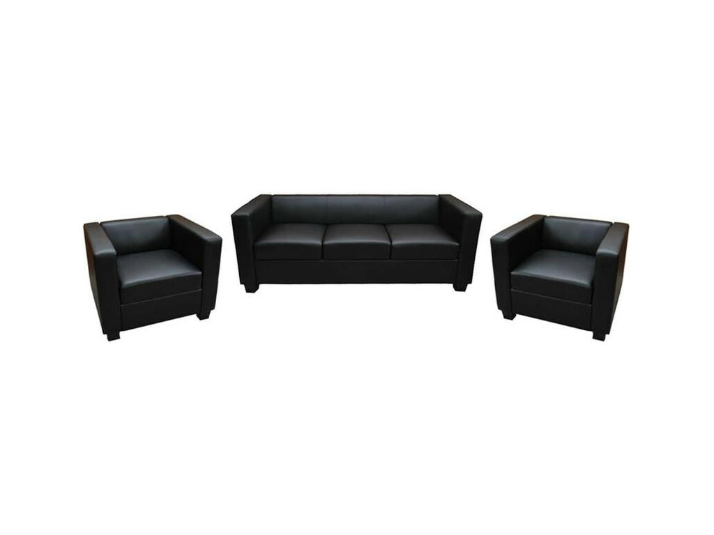 Living room 3-1-1 sofa set / Homelumiere - black faux leather
