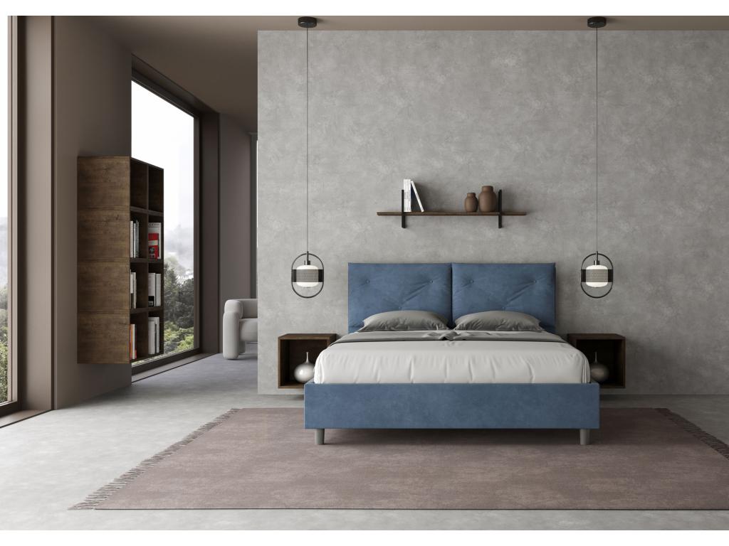 Upholstered bed without a mattress base, 160x210 cm, blue microfiber, Homelumiere