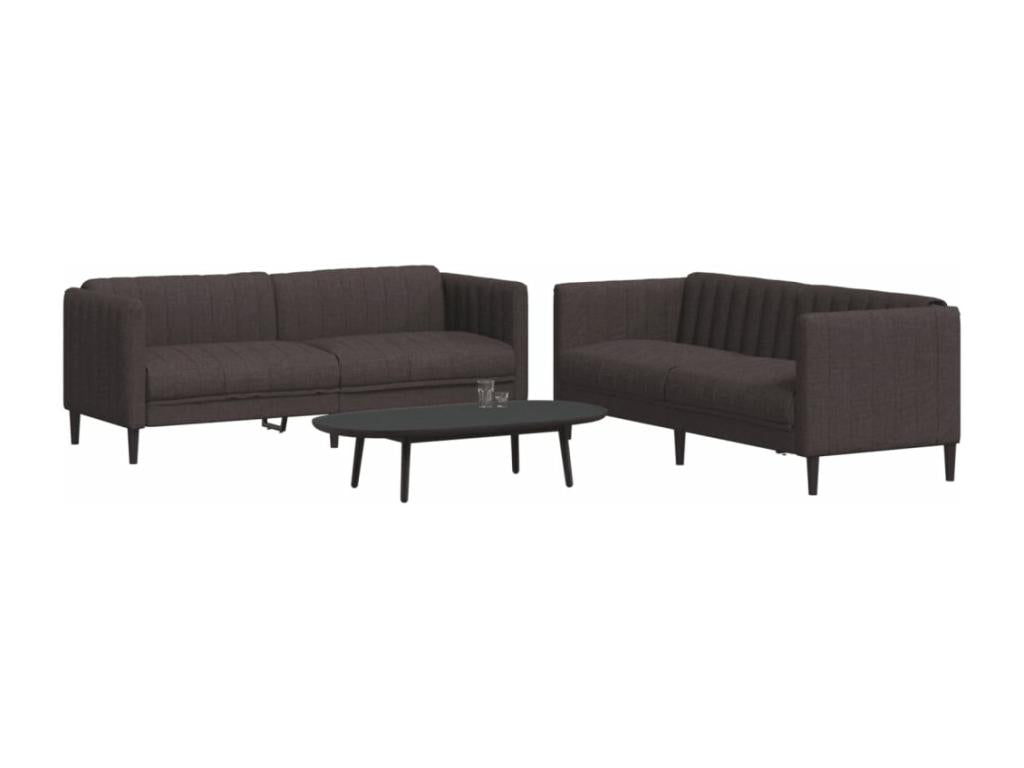 2-piece dark brown fabric sofa set