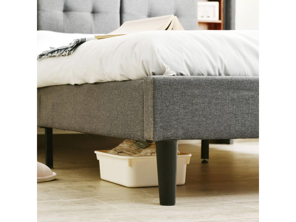 Upholstered bed 140x200 cm with headboard - USB and LEDs - Linen fabric - grey Mattress 56871ROTI