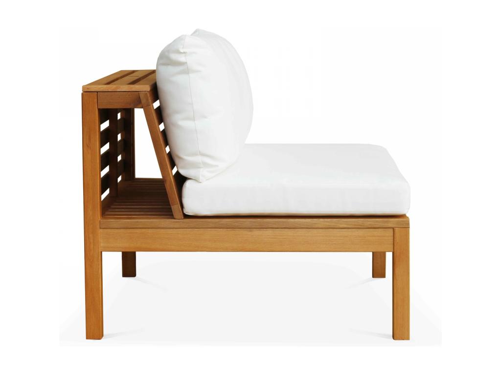 Low garden armchair in off-white eucalyptus wood