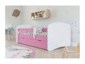 Pink children's bed with slatted base and removable safety rail. Homelumiere foam mattress, 80x180 cm, with drawers.