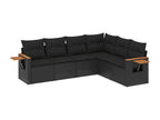 6-piece garden furniture set with cushions, black woven resin