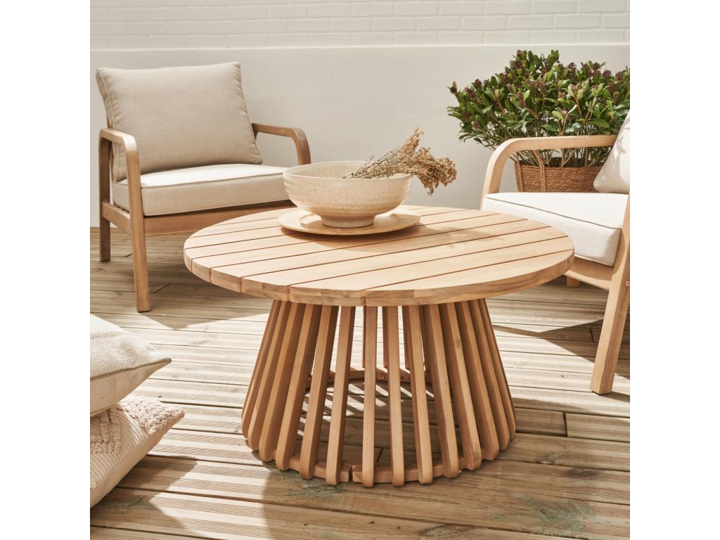 Homelumiere round wooden garden coffee table - indoor/outdoor 80cm