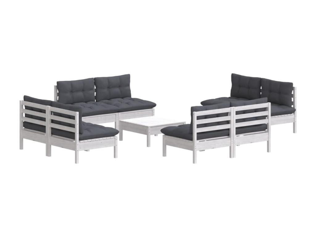 9-piece garden furniture set with cushions, anthracite pine wood