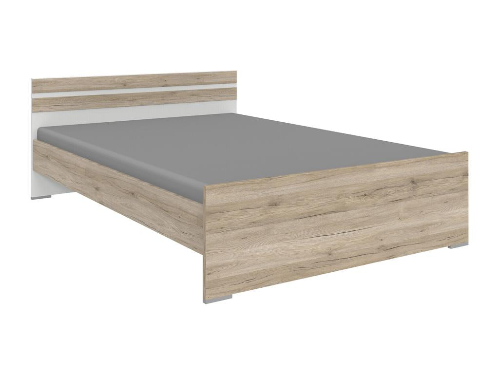 Children's bed in oak effect, San Homelumiere with white trim - L- 204 x H- 71 x W 146 cm