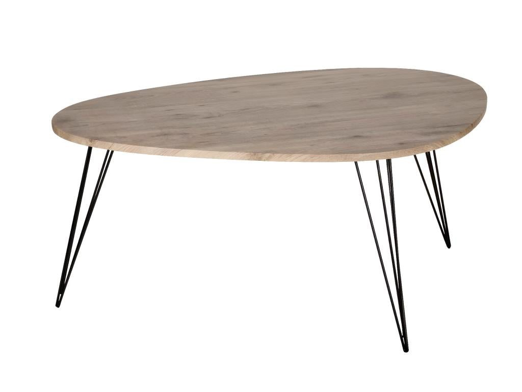 Coffee table in wood with black metal legs, 97x65 x H 50 cm