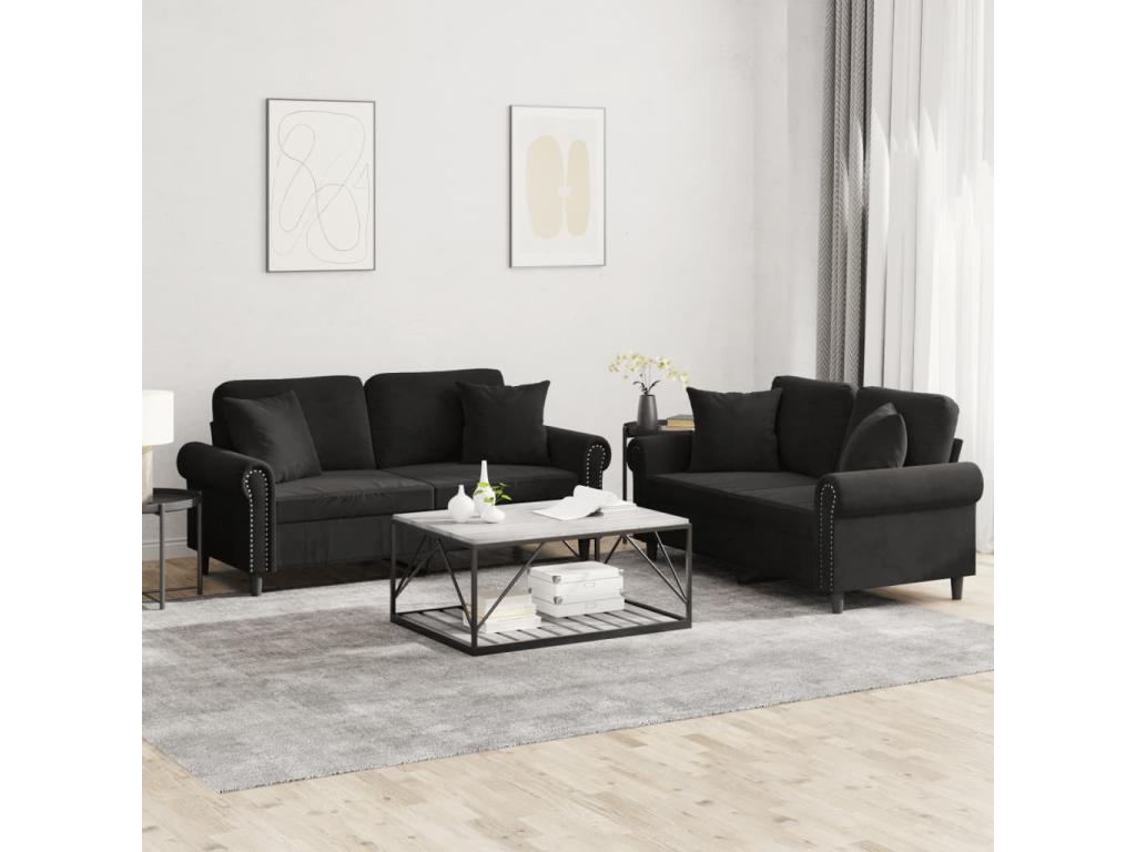 2-piece sofa set with black velvet cushions