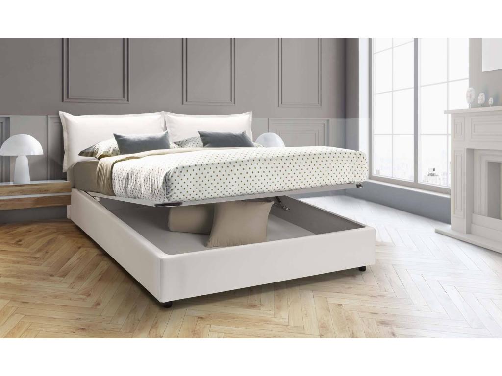 Homelumiere Double Bed with Storage Bed in Eco-Leather Upholstery, Made in Italy, Front Opening, Includes 160x190 cm Mattress, White