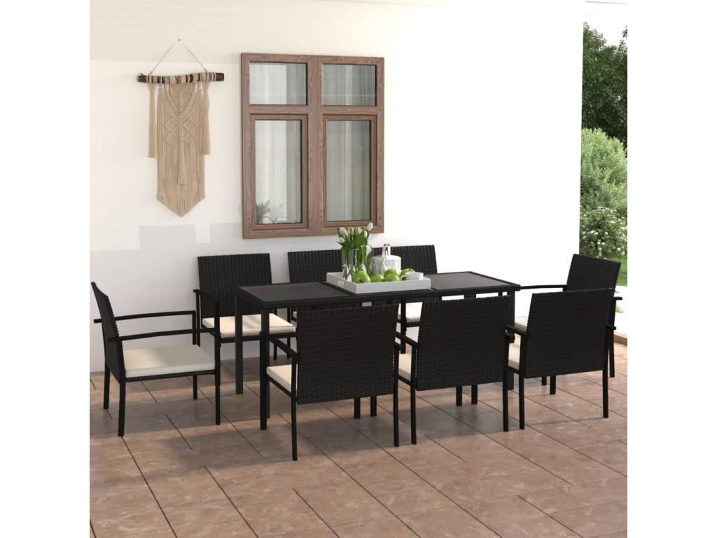 9-Piece Garden Dining Set, Black Wicker Resin