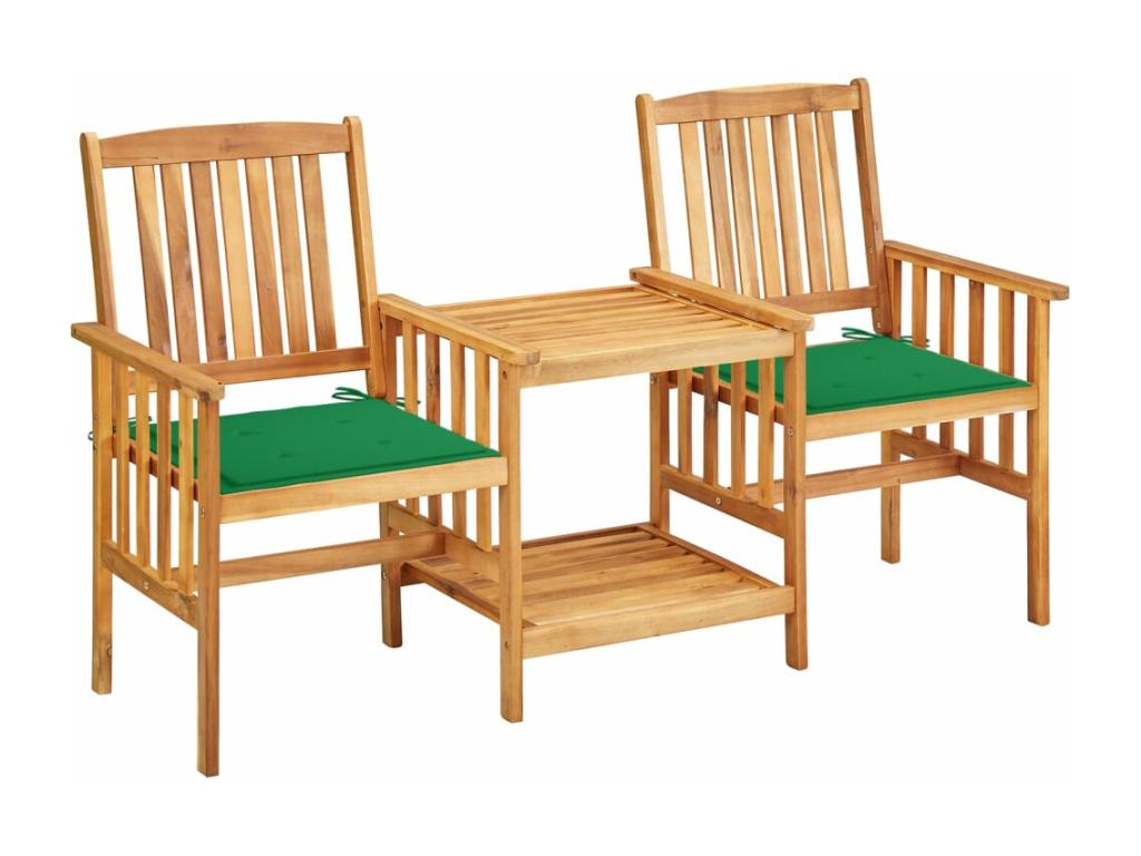 Garden chairs with tea table and cushions, solid wood.